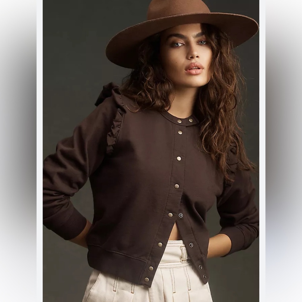 Clare V. Le Snap Ruffled Cardigan Sweater